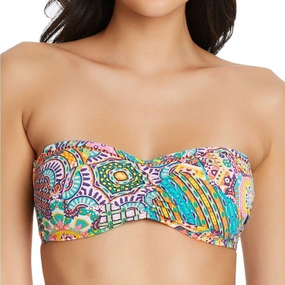 BLEU BY ROD BEATTIE Seriously Sunny Bandeau Bikini Top Multi swimsuit New14